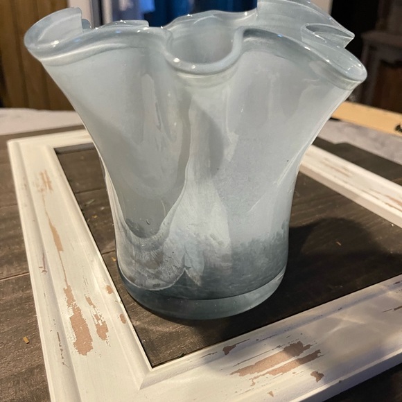 Grey Handblown ribbon top vase. - Picture 2 of 11